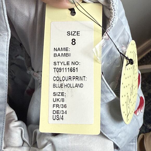 Lindy Bop Bambi Blue Holland Print Swing Dress Pin Up Retro Sz 4 50s Rockabilly - Picture 10 of 11